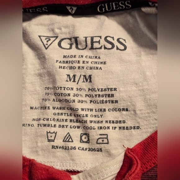 Guess Men’s Red & Brown Striped Henley T-Shirt – Size M - Picture 4 of 4